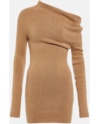Ferragamo Cashmere-blend One-shoulder Mini Dress - Brown