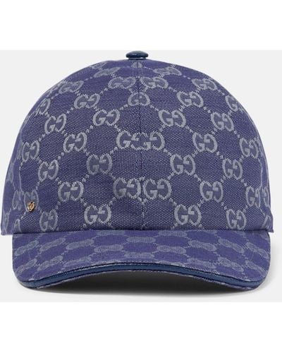 Gucci Monogram-pattern Cotton-blend Cap - Blue