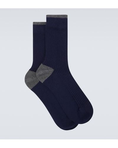 Brunello Cucinelli Ribbed-knit Cotton Socks - Blue
