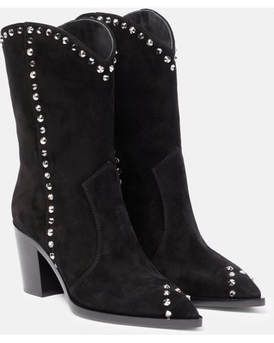 Gianvito Rossi Denver Studded Suede Cowboy Boots - Black