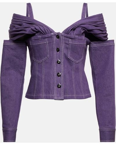 DIDU Off-shoulder Denim Jacket - Purple