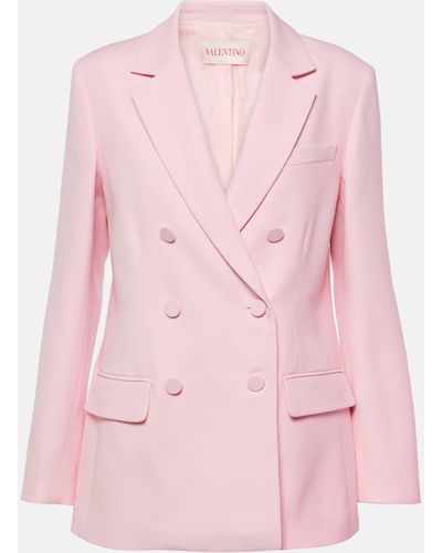 Valentino Double-breasted Wool And Silk Blazer - Pink