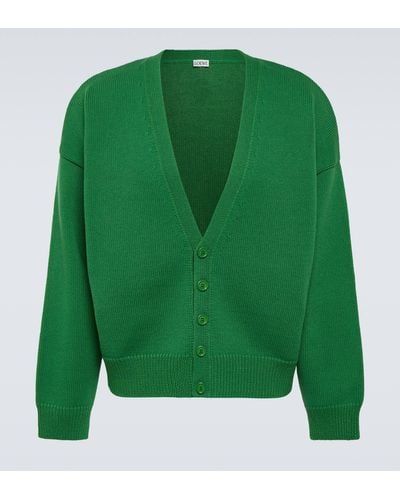 Loewe Appliquéd Ribbed Wool-blend Cardigan - Green