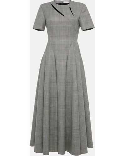 Alexander McQueen Prince Of Wales Checked Wool Maxi Dress - Grey