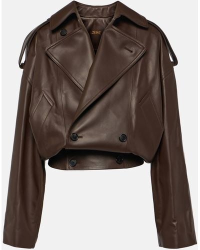 Loewe Cropped Leather Jacket - Brown