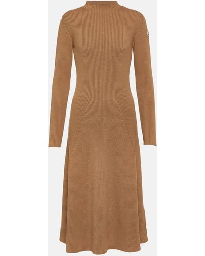 Moncler Ribbed-knit Wool-blend Midi Dress - Brown