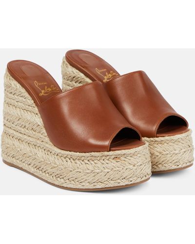 Christian Louboutin Ariella Zeppa Leather Espadrille Wedges - Brown