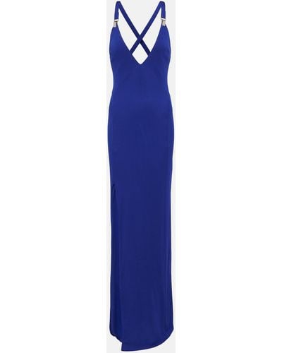 Tom Ford Embellished Wool, Cashmere And Silk Maxi Dress - Blue