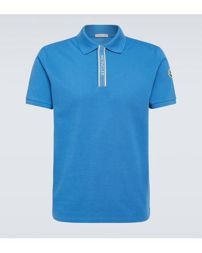 Moncler Logo-appliquéd Grosgrain-trimmed Cotton-piqué Polo Shirt - Blue
