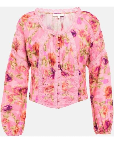 LoveShackFancy Nayeem Floral Cotton Bustier Top - Pink