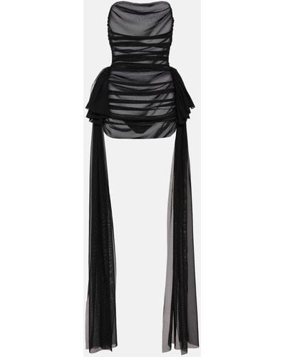 Norma Kamali Ruffled Sheer Mesh Minidress - Black