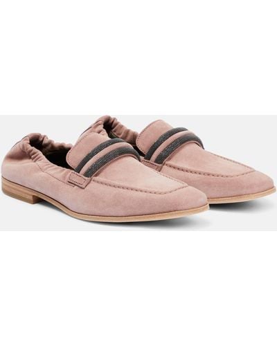 Brunello Cucinelli Embellished Suede Loafers - Pink
