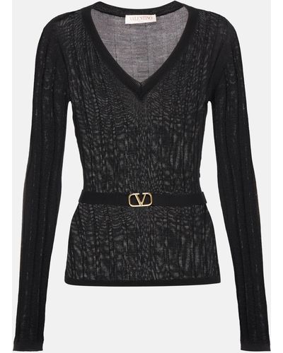 Valentino Vlogo Belted Virgin Wool Sweater - Black