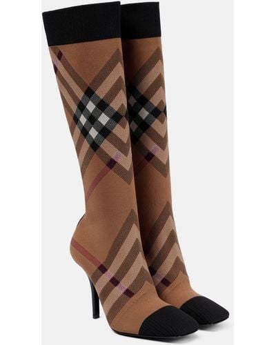 Burberry Knitted Check Sock Boots - Brown