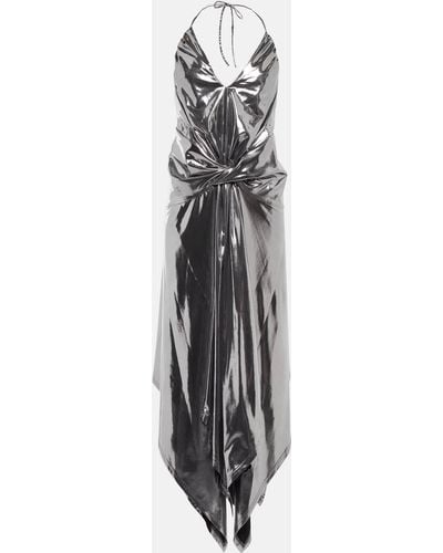 Alexandre Vauthier Halterneck Metallic Midi Dress - White