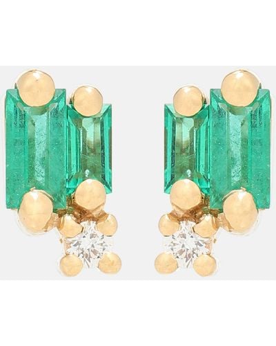 Suzanne Kalan Fireworks 18kt Gold Earrings With Emeralds And Diamonds - Green