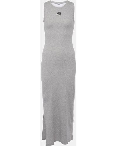 Loewe Anagram Ribbed-knit Jersey Maxi Dress - Grey