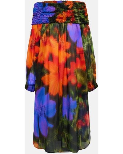 Dries Van Noten Smocked Cotton Midi Dress - Multicolour