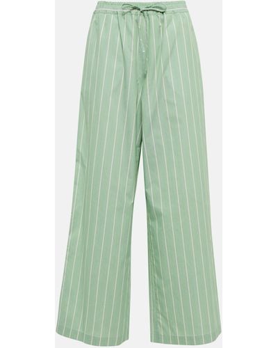 Marni Striped Wide-leg Cotton Poplin Pants - Green