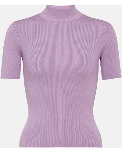 Oscar de la Renta Ribbed-knit Silk-blend Sweater - Purple