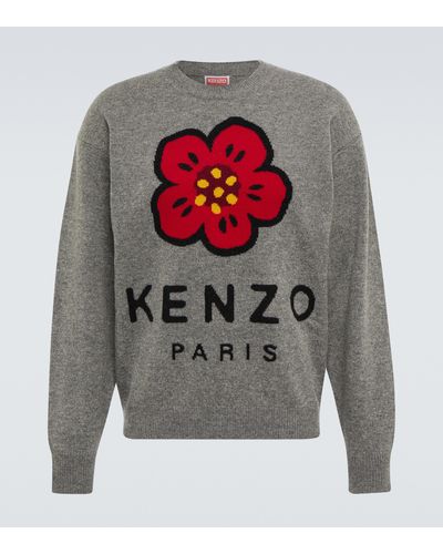 KENZO Jacquard-Pullover Boke Flower aus Wolle - Grau