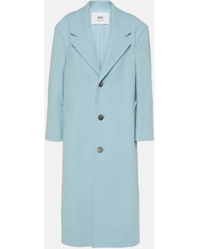 Ami Paris Single-breasted Wool-blend Gabardine Coat - Blue