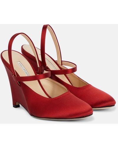 Emilia Wickstead Aster Satin Wedge Pumps - Red