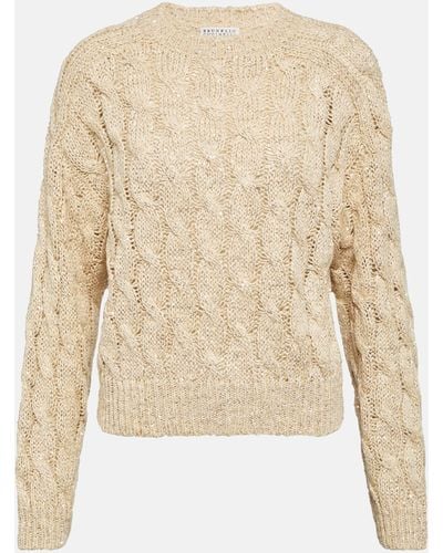 Brunello Cucinelli Cable-knit Embellished Sweater - Natural