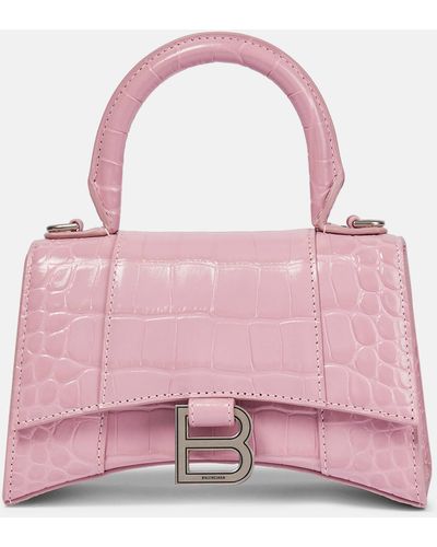 Balenciaga Hourglass Small Croc-effect Tote Bag - Pink