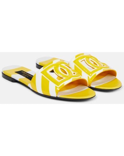 Dolce & Gabbana Portofino Dg Patent Leather Slides - Yellow