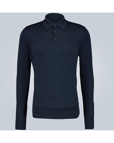 Sunspel Wool Polo Sweater - Blue