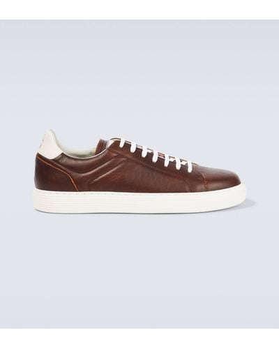 Brunello Cucinelli Contrast-trim Leather Low-top Sneakers - Brown