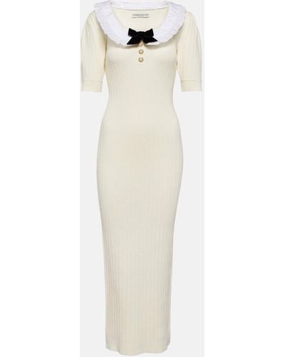 Alessandra Rich Ruffle-collar Bow-detail Midi Dress - White