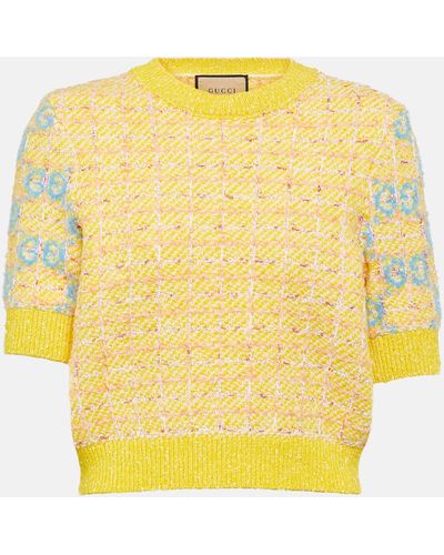 Gucci GG Intarsia Wool-blend Top - Yellow