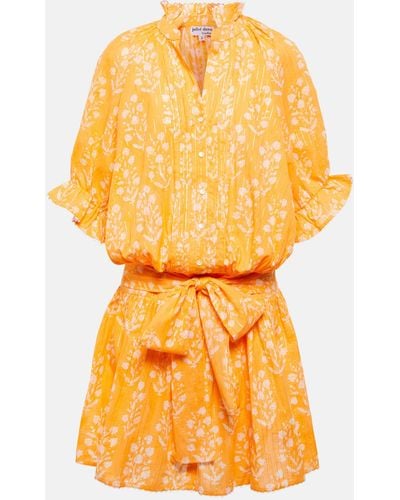 Juliet Dunn Floral Cotton-Blend Shirt Dress - Yellow