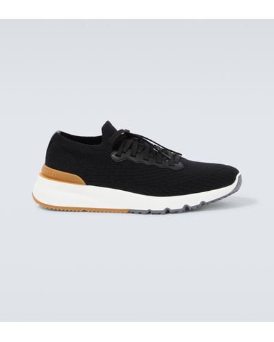 Brunello Cucinelli Leather-trimmed Knit Sneakers - Black