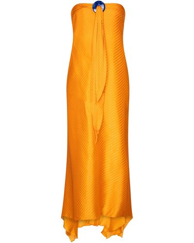Galvan London Lago Halterneck Silk Jacquard Dress - Orange