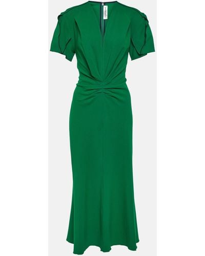 Victoria Beckham Gathered Wool-blend Midi Dress - Green