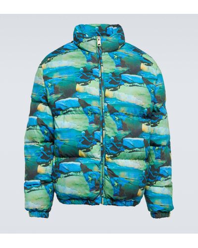 ERL Quilted Printed Down Jacket - Blue