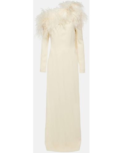 ‎Taller Marmo Garbo Feather-trimmed Crepe Gown - Natural