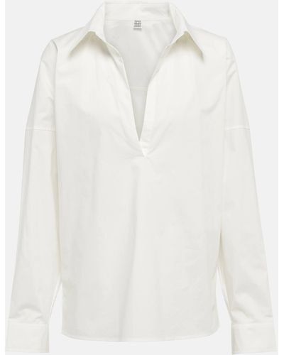 Totême Puff-sleeve V-neck Cotton Blouse - White