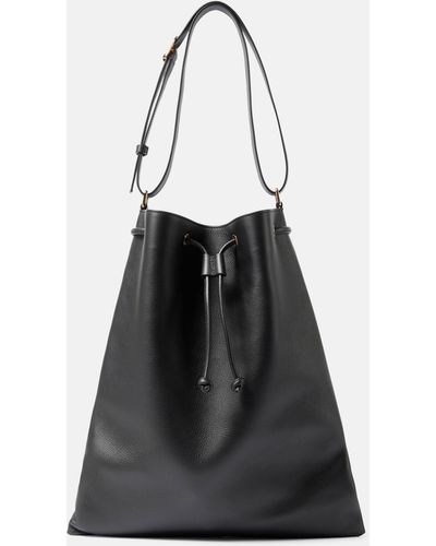 Khaite Greta Large Leather Bucket Bag - Black