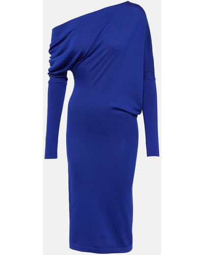 Tom Ford Off-shoulder Cashmere And Silk Midi Dress - Blue