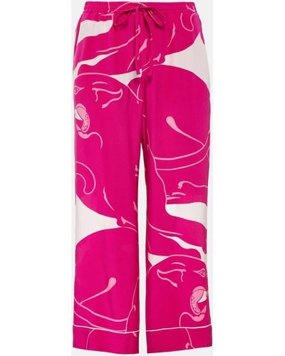 Valentino Panther Crepe De Chine Pants - Pink