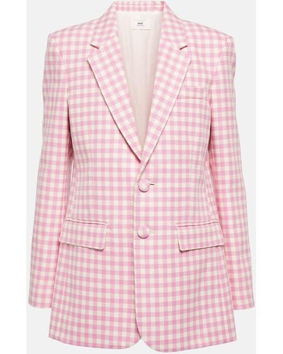 Ami Paris Checked Wool And Cotton Blazer - Pink