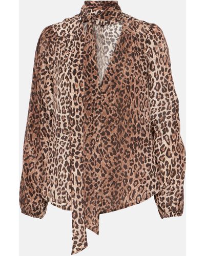 RIXO London Moss Leopard-print Silk Blouse - Brown