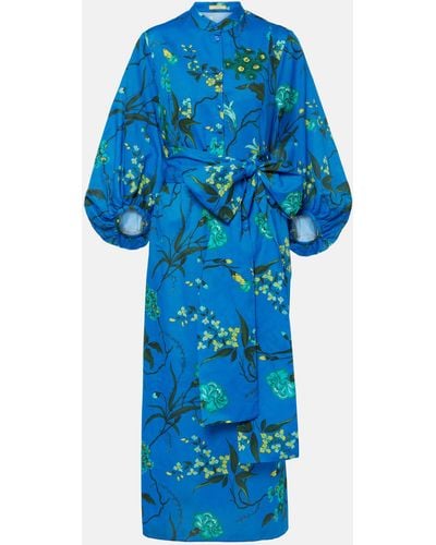 Erdem Floral Cotton And Linen Midi Dress - Blue