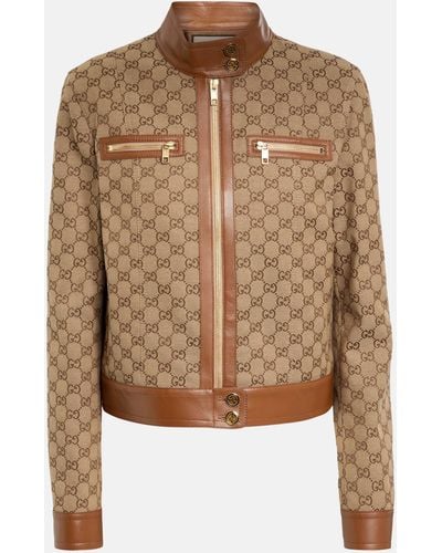 Gucci Love Parade gg Leather Trim Canvas Jacket - Brown