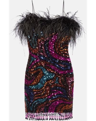 Rebecca Vallance Kiki Sequined Feather-trimmed Minidress - Red