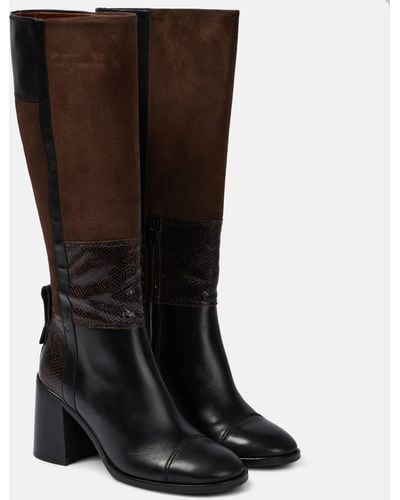 See By Chloé Patchwork Leather And Suede Knee-high Boots - Brown